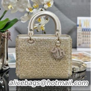 Super Quality Dior Lady Dior Medium Bag with Bead Embroidery M0565 Gold 2024