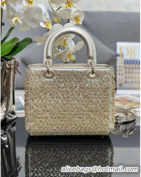 Super Quality Dior Lady Dior Medium Bag with Bead Embroidery M0565 Gold 2024