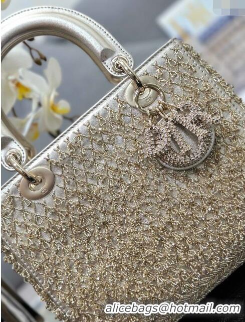 Super Quality Dior Lady Dior Medium Bag with Bead Embroidery M0565 Gold 2024