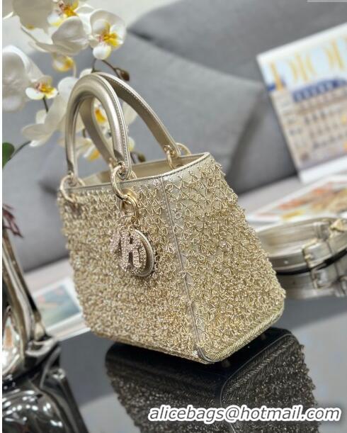 Super Quality Dior Lady Dior Medium Bag with Bead Embroidery M0565 Gold 2024