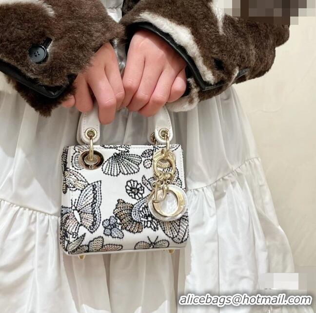 Grade Discount Dior Lady Dior Micro Bag with Butterfly Bead Embroidery S0856 White 2024