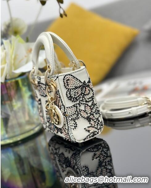 Grade Discount Dior Lady Dior Micro Bag with Butterfly Bead Embroidery S0856 White 2024