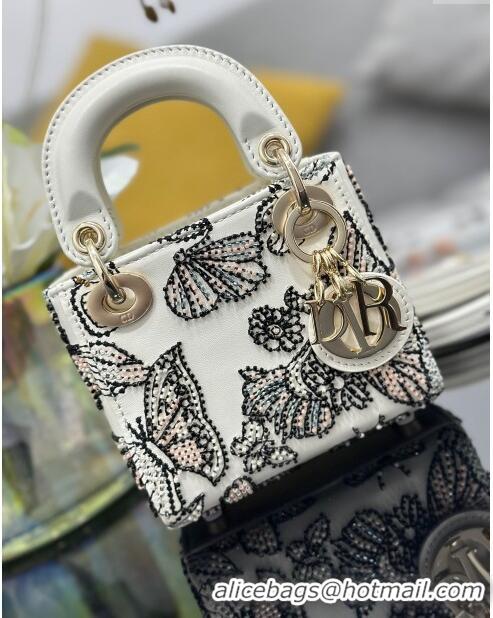 Grade Discount Dior Lady Dior Micro Bag with Butterfly Bead Embroidery S0856 White 2024