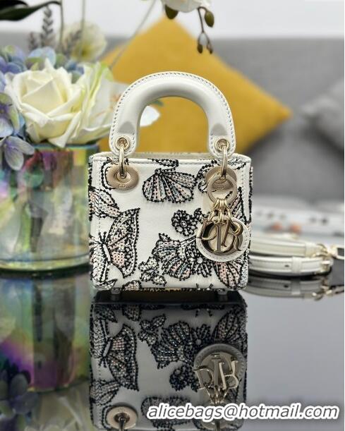 Grade Discount Dior Lady Dior Micro Bag with Butterfly Bead Embroidery S0856 White 2024