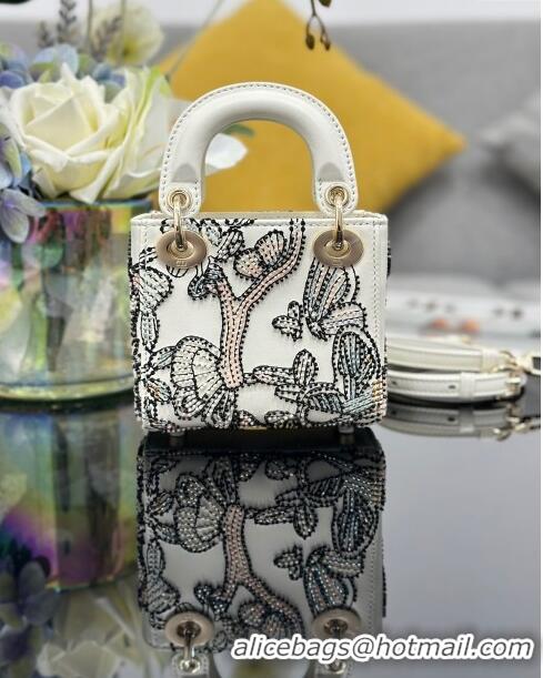 Grade Discount Dior Lady Dior Micro Bag with Butterfly Bead Embroidery S0856 White 2024