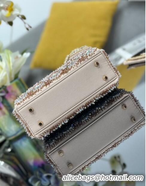 Most Popular Dior Lady Dior Mini Bag with Beads & Crystals Embroidery M0505 Beige 2024