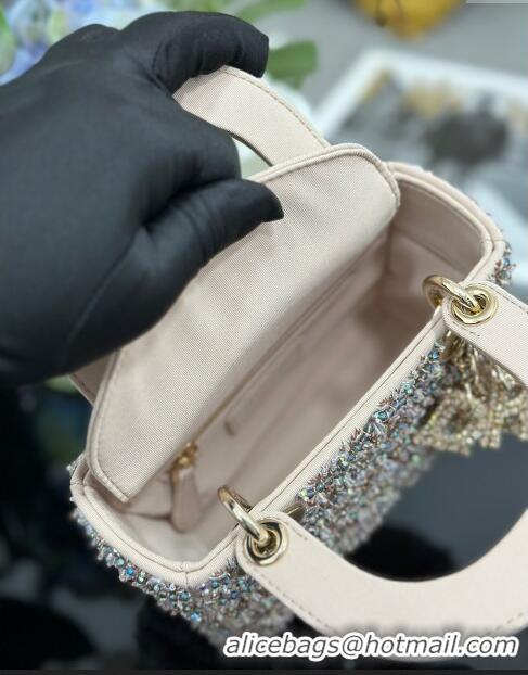 Most Popular Dior Lady Dior Mini Bag with Beads & Crystals Embroidery M0505 Beige 2024