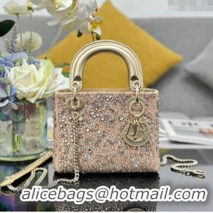 Super Quality Dior Lady Dior Mini Bag with Crystals Embroidery M0505 Gold 2024