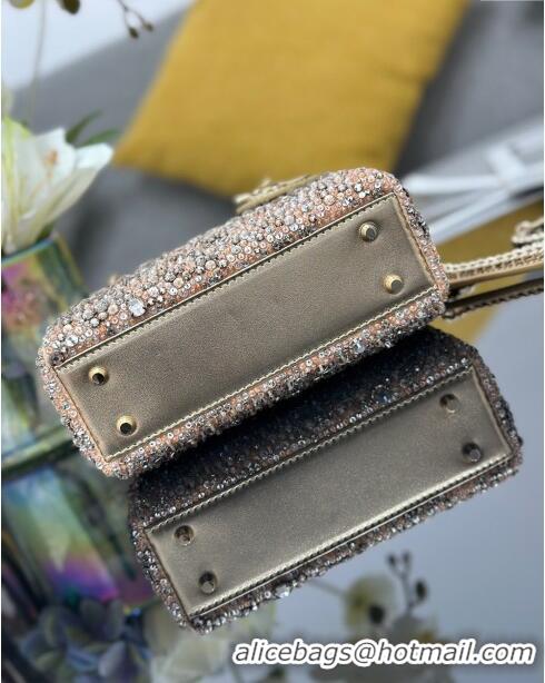 Super Quality Dior Lady Dior Mini Bag with Crystals Embroidery M0505 Gold 2024