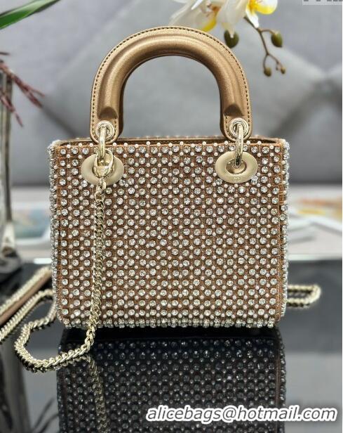 Original Cheap Dior Lady Dior Mini Bag with Crystals Embroidery M0505 Gold 02 2024