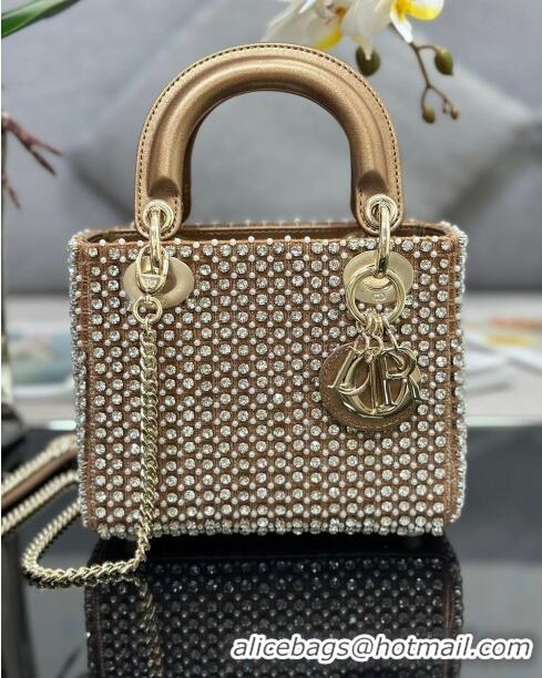 Original Cheap Dior Lady Dior Mini Bag with Crystals Embroidery M0505 Gold 02 2024