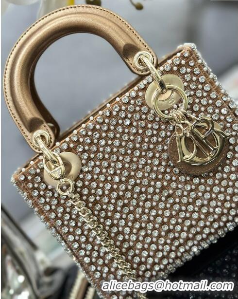 Original Cheap Dior Lady Dior Mini Bag with Crystals Embroidery M0505 Gold 02 2024