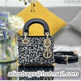 Good Looking Dior Lady Dior Micro Bag in Satin with Crystals S0856 Black 2024