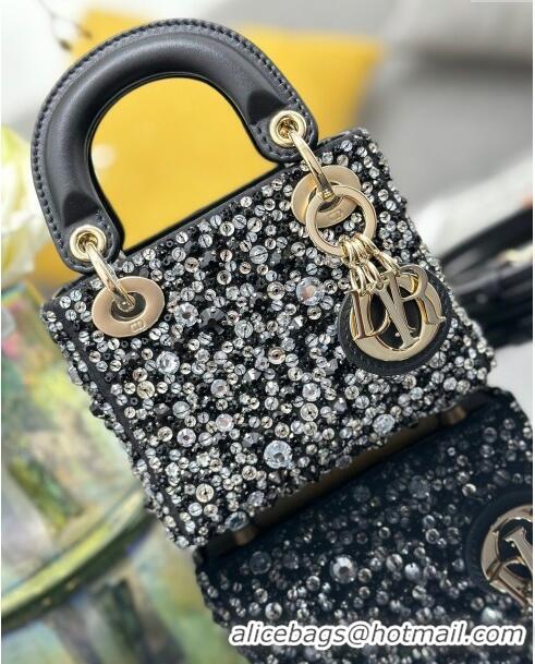 Good Looking Dior Lady Dior Micro Bag in Satin with Crystals S0856 Black 2024