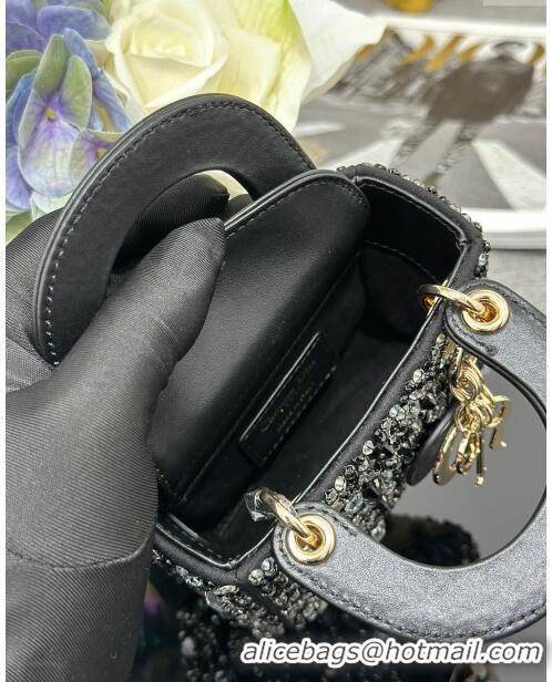 Good Looking Dior Lady Dior Micro Bag in Satin with Crystals S0856 Black 2024