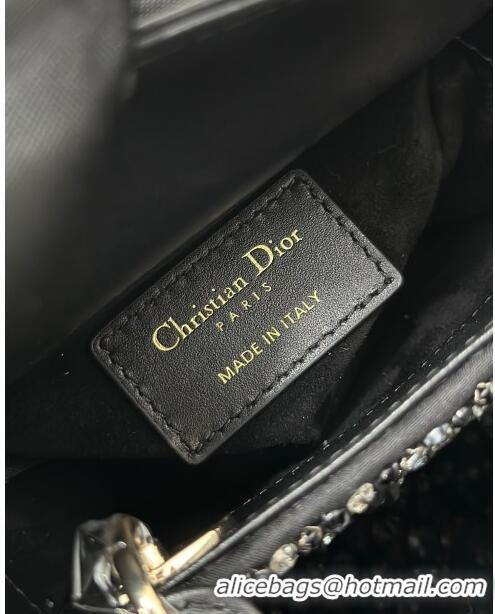 Good Looking Dior Lady Dior Micro Bag in Satin with Crystals S0856 Black 2024