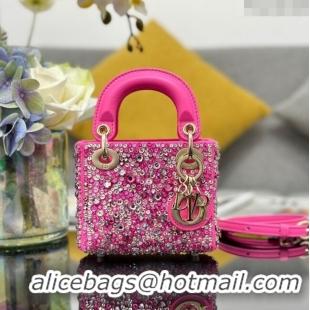 Top Quality Dior Lady Dior Micro Bag in Satin with Crystals S0856 Rosy 2024