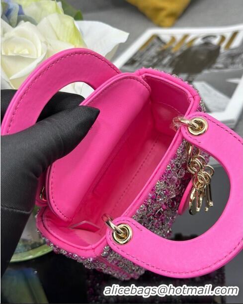 Top Quality Dior Lady Dior Micro Bag in Satin with Crystals S0856 Rosy 2024