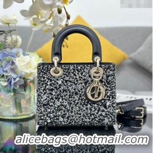 Top Grade Dior Lady Dior Small Bag in Satin with Crystals M0538 Black 2024