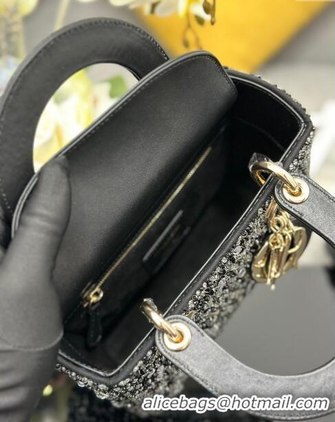 Top Grade Dior Lady Dior Small Bag in Satin with Crystals M0538 Black 2024