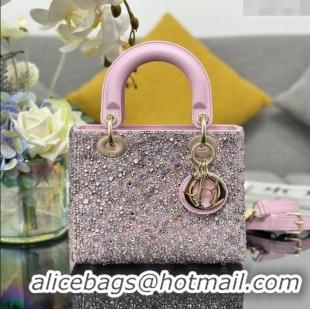 Luxury Cheap Dior Lady Dior Small Bag in Satin with Crystals M0538 Pink 2024