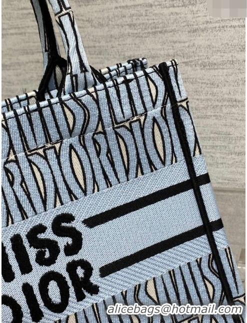 Unique Grade Dior Small Book Tote Bag in Pale Blue and Black Miss Dior Allover Embroidery CD1321 2024