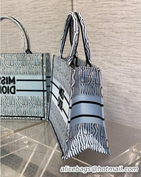 Top Quality Dior Medium Book Tote Bag in Pale Blue and Black Miss Dior Allover Embroidery CD1322 2024