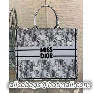 Top Design Dior Large Book Tote Bag in Pale Blue and Black Miss Dior Allover Embroidery CD1323 2024