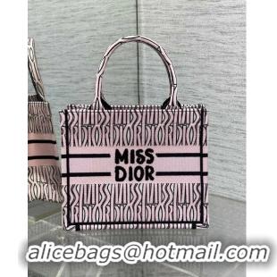 New Fashion Dior Small Book Tote Bag in Pale Pink and Black Miss Dior Allover Embroidery CD1324 2024