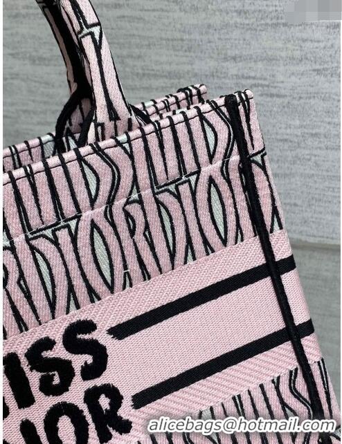 New Fashion Dior Small Book Tote Bag in Pale Pink and Black Miss Dior Allover Embroidery CD1324 2024