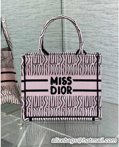 New Fashion Dior Small Book Tote Bag in Pale Pink and Black Miss Dior Allover Embroidery CD1324 2024