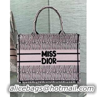 Pretty Style Dior Medium Book Tote Bag in Pale Pink and Black Miss Dior Allover Embroidery CD1325 2024