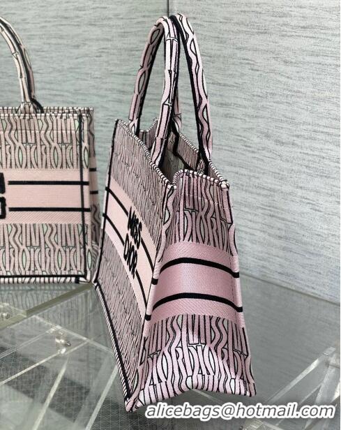 Pretty Style Dior Medium Book Tote Bag in Pale Pink and Black Miss Dior Allover Embroidery CD1325 2024