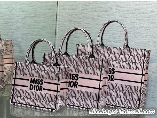 Pretty Style Dior Medium Book Tote Bag in Pale Pink and Black Miss Dior Allover Embroidery CD1325 2024