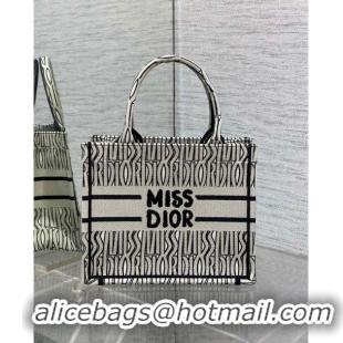 Shop Grade Dior Small Book Tote Bag in Beige and Black Miss Dior Allover Embroidery CD1327 2024