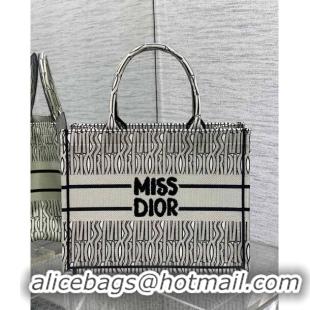 Buy Fashionable Dior Medium Book Tote Bag in Beige and Black Miss Dior Allover Embroidery CD1328 2024