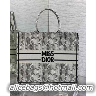 Shop Luxurious Dior Large Book Tote Bag in Beige and Black Miss Dior Allover Embroidery CD1329 2024