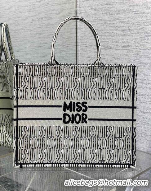 Shop Luxurious Dior Large Book Tote Bag in Beige and Black Miss Dior Allover Embroidery CD1329 2024