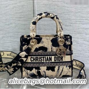 New Fashion Dior Medium Lady D-Lite Bag in Beige and Black Fleurs Mystiques Embroidery CD1330 2024