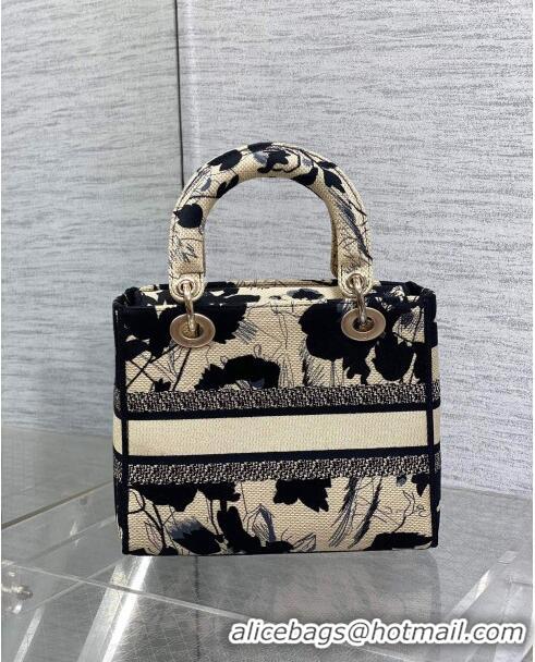 New Fashion Dior Medium Lady D-Lite Bag in Beige and Black Fleurs Mystiques Embroidery CD1330 2024