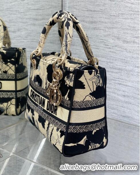 New Fashion Dior Medium Lady D-Lite Bag in Beige and Black Fleurs Mystiques Embroidery CD1330 2024