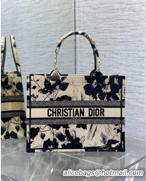 Top Grade Dior Medium Book Tote Bag in Beige and Black Fleurs Mystiques Embroidery CD1332 2024