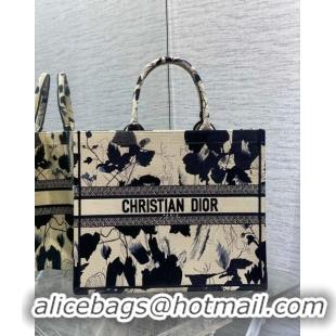 Best Design Dior Large Book Tote Bag in Beige and Black Fleurs Mystiques Embroidery CD1333 2024