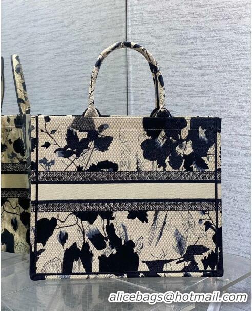 Best Design Dior Large Book Tote Bag in Beige and Black Fleurs Mystiques Embroidery CD1333 2024