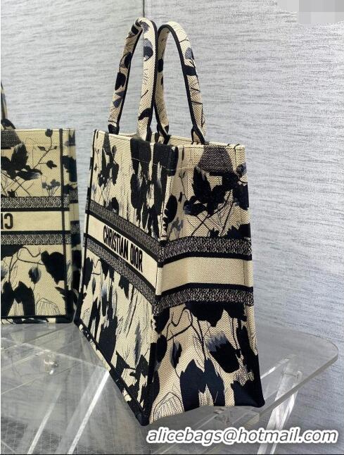 Best Design Dior Large Book Tote Bag in Beige and Black Fleurs Mystiques Embroidery CD1333 2024