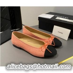 Pretty Style Chanel Tweed Classic Ballet Flat Orange 722107