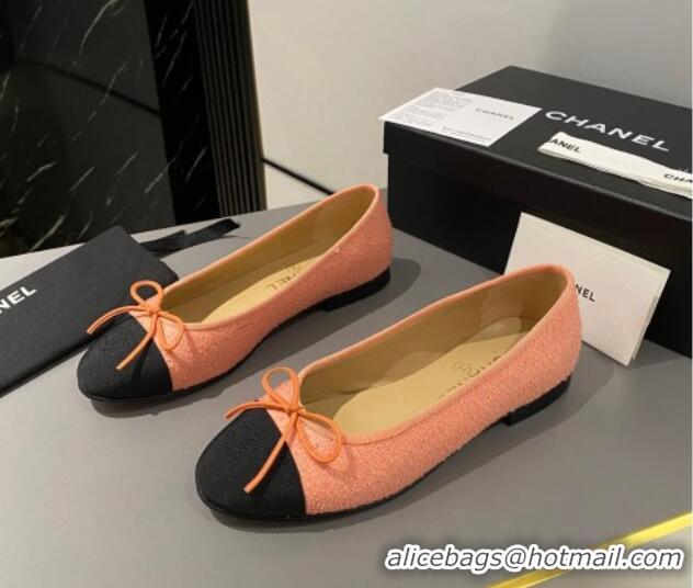 Pretty Style Chanel Tweed Classic Ballet Flat Orange 722107