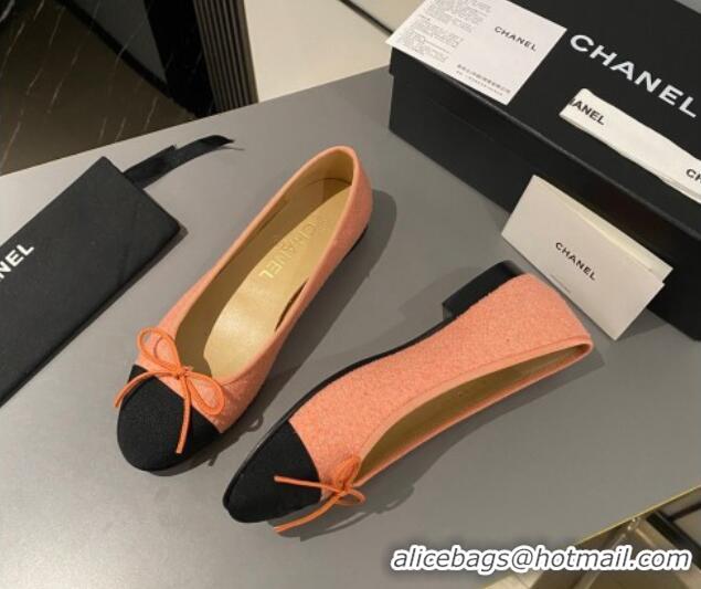 Pretty Style Chanel Tweed Classic Ballet Flat Orange 722107