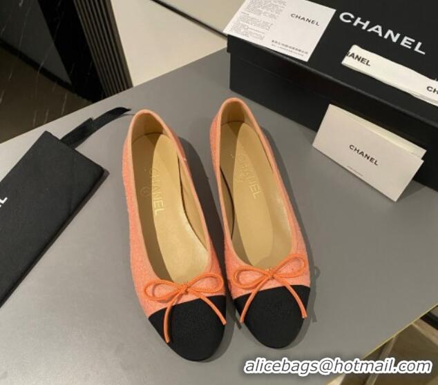 Pretty Style Chanel Tweed Classic Ballet Flat Orange 722107