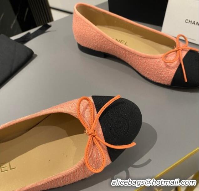 Pretty Style Chanel Tweed Classic Ballet Flat Orange 722107